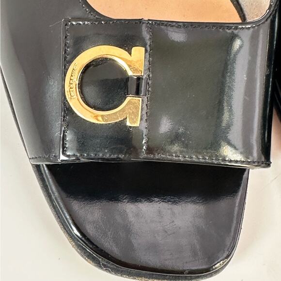 Salvatore Ferragamo Vintage Patent Leather Open Toe Mule Sling Back Sandals - Picture 8 of 8